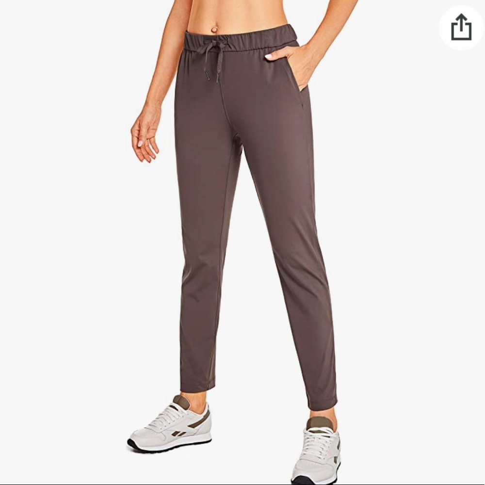 Stretch, high rise drawstring pants